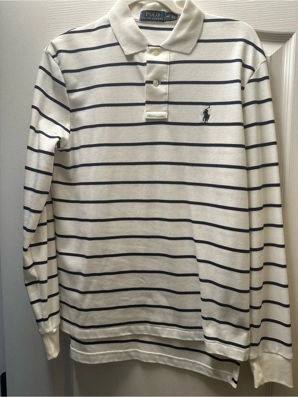 Ralph Lauren White and Navy Striped Long-Sleeve Polo